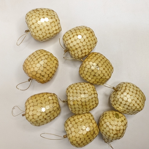 Christmas ornaments pale yellow/gold mosaic 1970's RARE! C11 - Picture 6 of 15